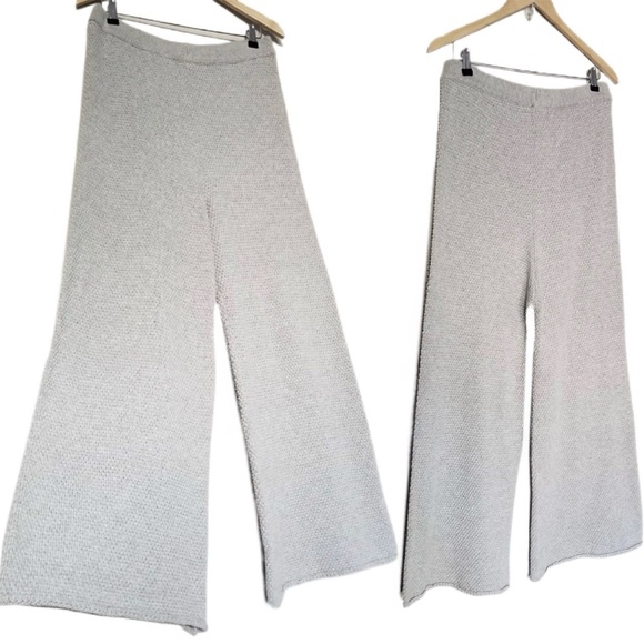 FREE PEOPLE Hailee Waffle Knit Wide Leg Relaxed Pull On Pants in Light Grey sz S - Picture 13 of 13